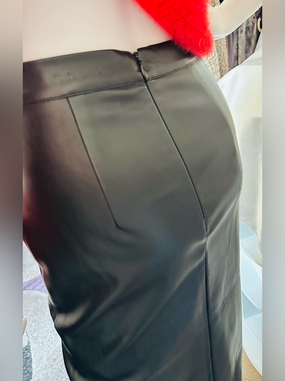Forever 21 Black Faux Leather Maxi Skirt with High Side Slit - Picture 4 of 6